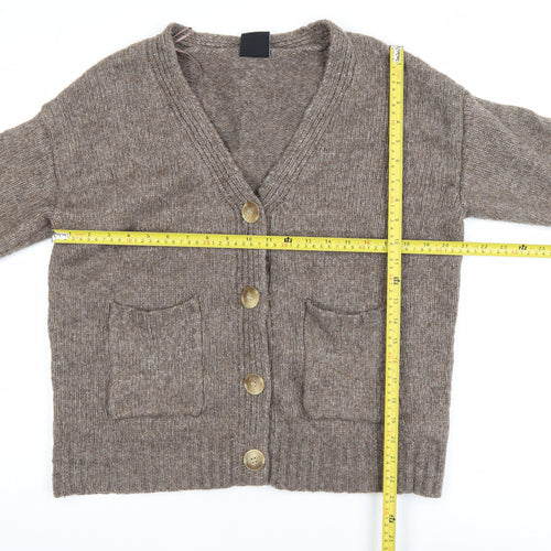 Lefties Women Brown Knit V-Neck Cardigan Size S