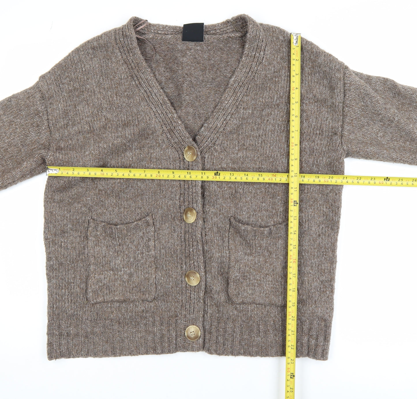 Lefties Women Brown Knit V-Neck Cardigan Size S