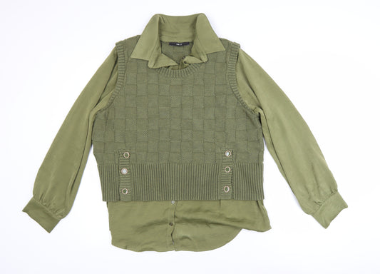 Next Women’s Green Knit Layered Long Sleeve Blouse Size L