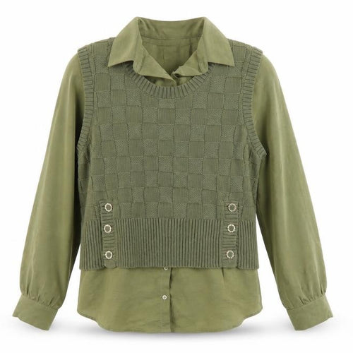 Next Women’s Green Knit Layered Long Sleeve Blouse Size L