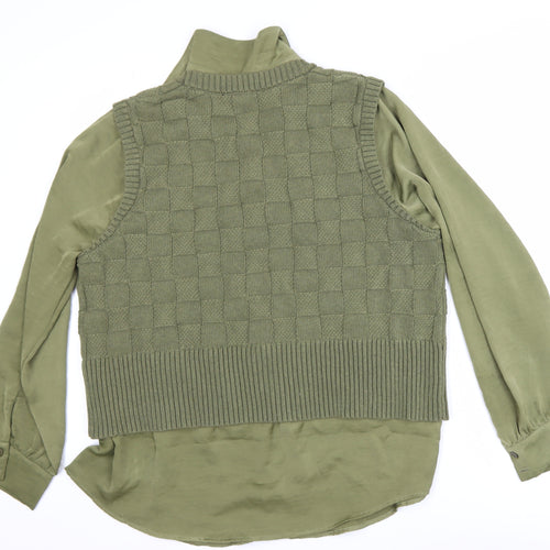Next Women’s Green Knit Layered Long Sleeve Blouse Size L