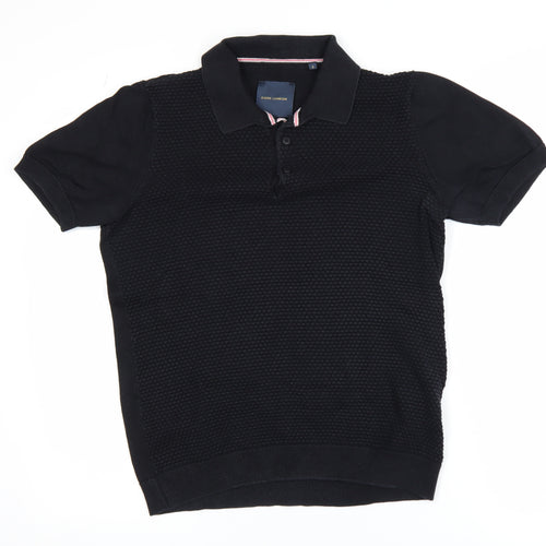 Guide London Men's Black Cotton Knitted Polo Shirt Size S