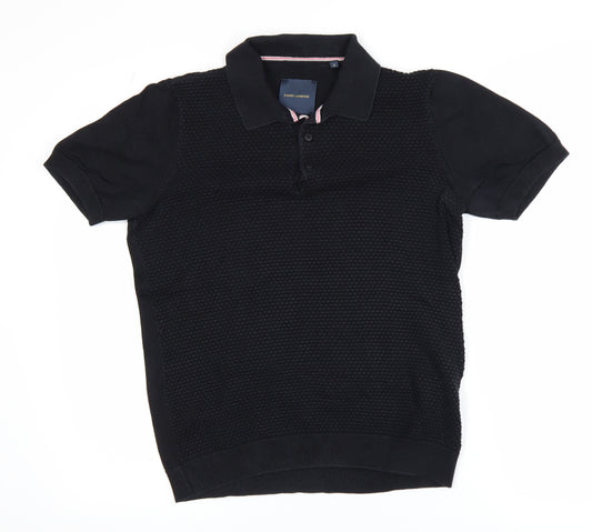 Guide London Men's Black Cotton Knitted Polo Shirt Size S