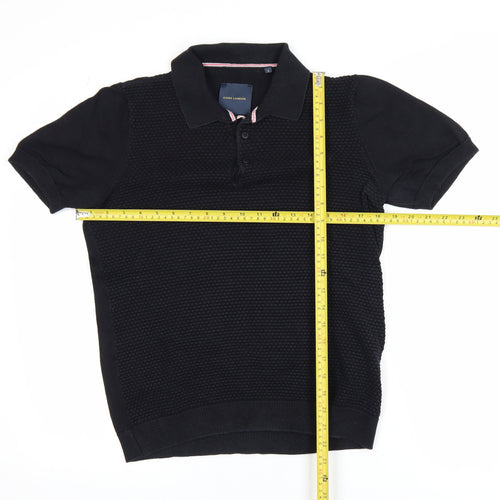 Guide London Men's Black Cotton Knitted Polo Shirt Size S