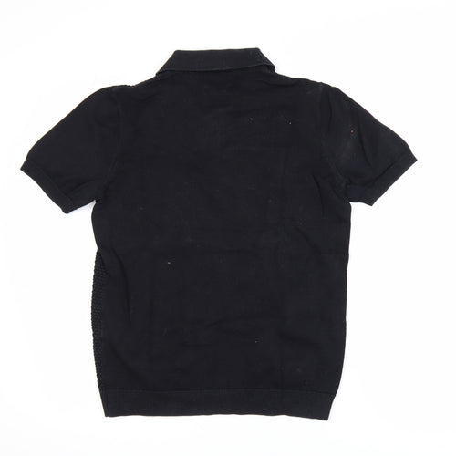 Guide London Men's Black Cotton Knitted Polo Shirt Size S