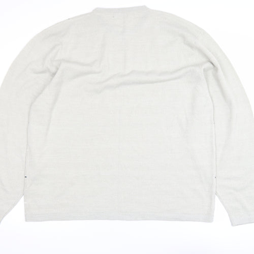 BHS Men’s Beige Check Crew Neck 2XL Acrylic Pullover Jumper