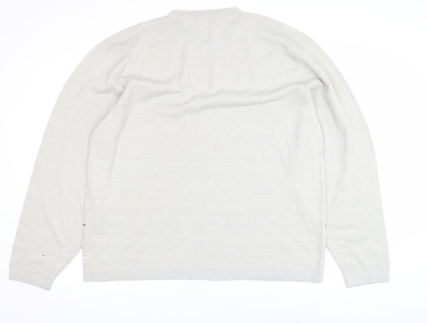 BHS Men’s Beige Check Crew Neck 2XL Acrylic Pullover Jumper