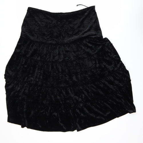 CMD Women Black Velvet Peasant Knee Length Skirt Size 16