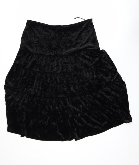 CMD Women Black Velvet Peasant Knee Length Skirt Size 16