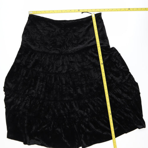 CMD Women Black Velvet Peasant Knee Length Skirt Size 16