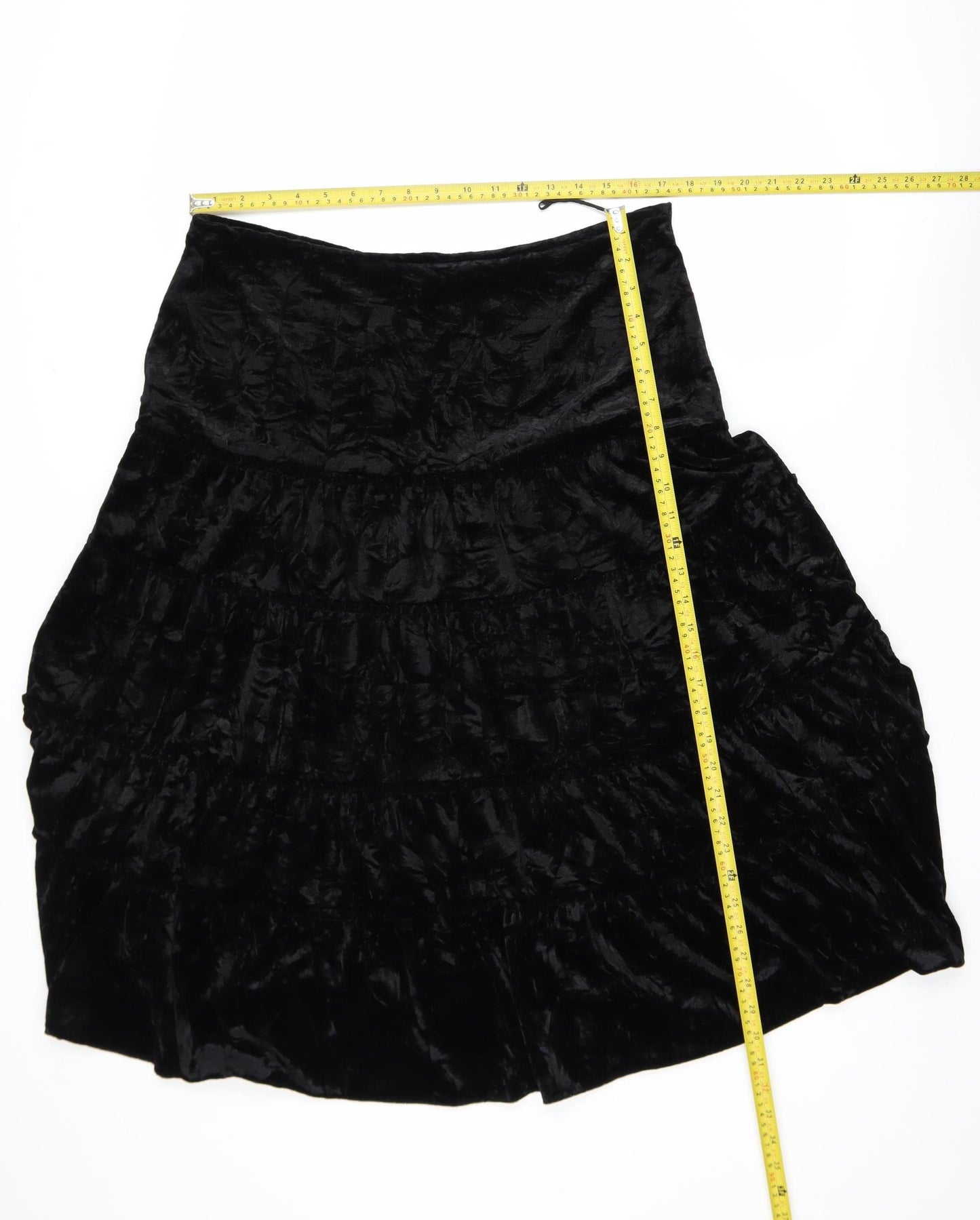 CMD Women Black Velvet Peasant Knee Length Skirt Size 16