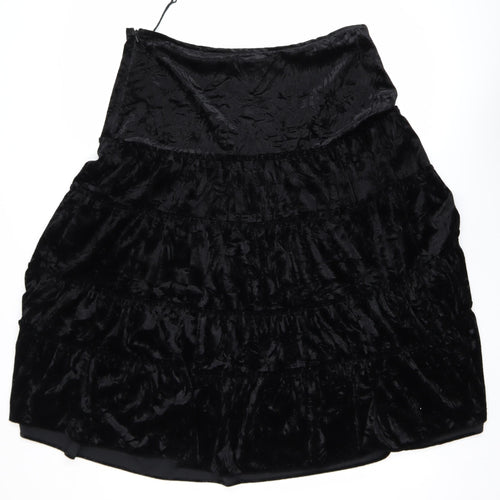 CMD Women Black Velvet Peasant Knee Length Skirt Size 16