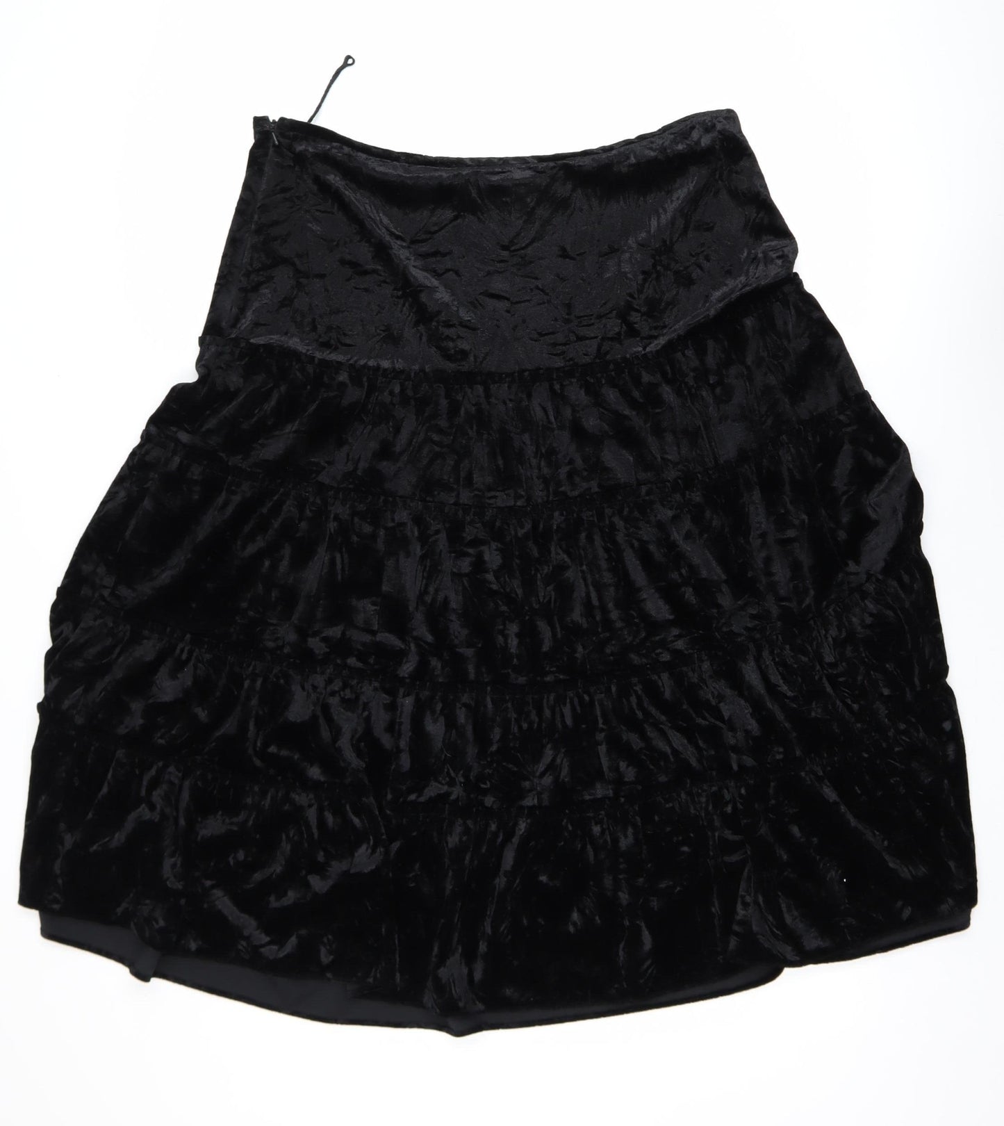 CMD Women Black Velvet Peasant Knee Length Skirt Size 16