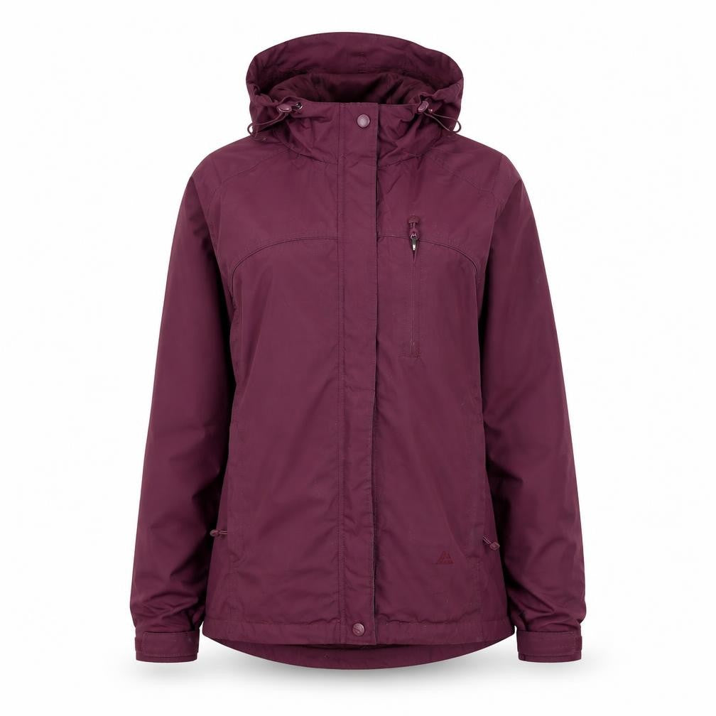 Front view of One Valley Women's Burgundy Hooded Waterproof Jacket M/L