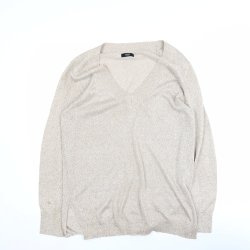 F&F Women’s Beige V-Neck Long Sleeve Pullover Jumper Size 12