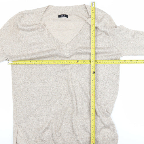 F&F Women’s Beige V-Neck Long Sleeve Pullover Jumper Size 12