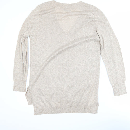 F&F Women’s Beige V-Neck Long Sleeve Pullover Jumper Size 12