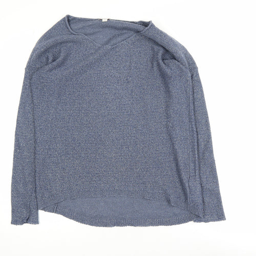 GAP Women's Blue Metallic V-Neck Pullover Jumper Size M