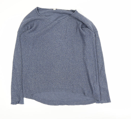 GAP Women's Blue Metallic V-Neck Pullover Jumper Size M