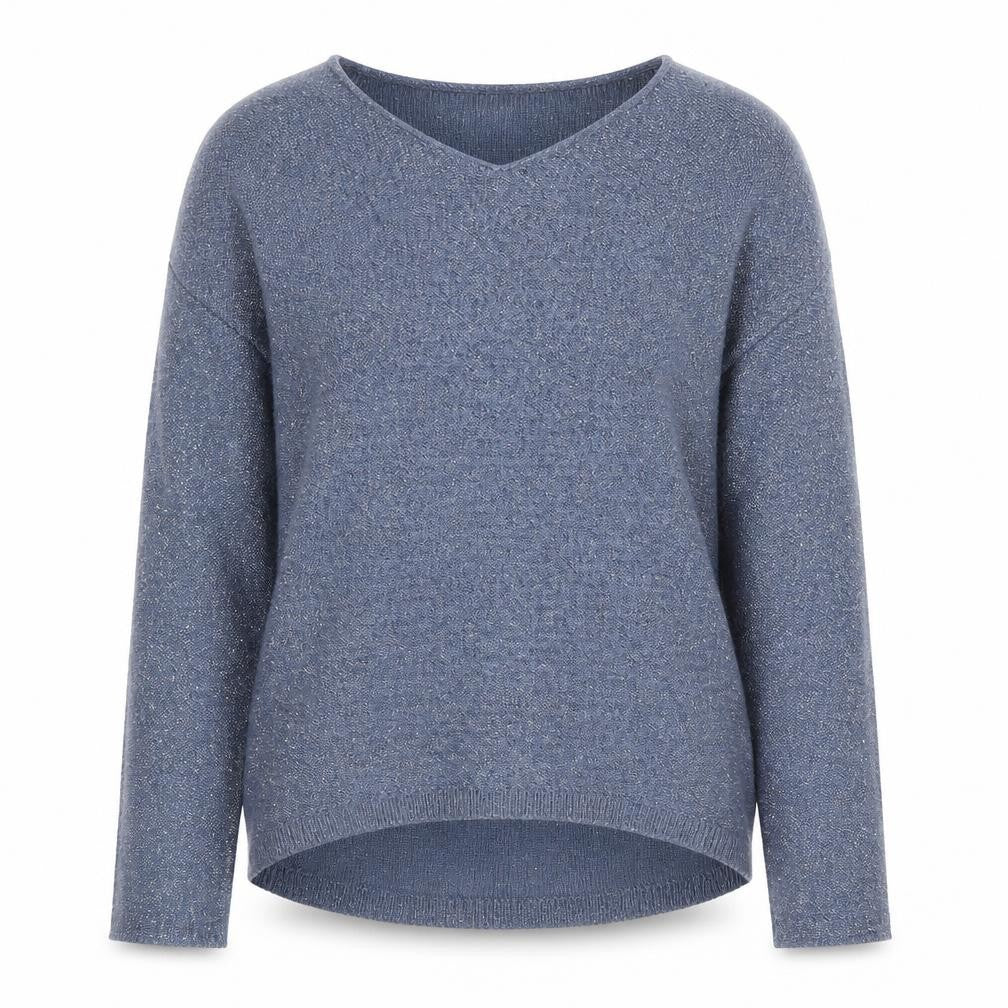 Gap Women's Blue Metallic V-Neck Pullover Jumper Size M