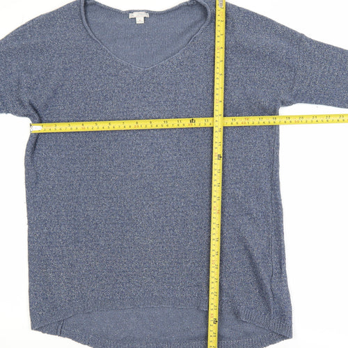 GAP Women's Blue Metallic V-Neck Pullover Jumper Size M