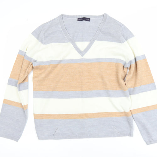 Marks and Spencer Women's Multicoloured Striped V-Neck Jumper Size 12