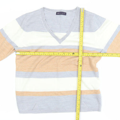Marks and Spencer Women's Multicoloured Striped V-Neck Jumper Size 12