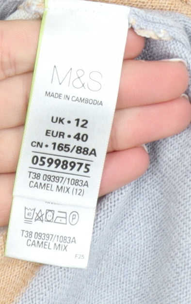 Marks and Spencer Women's Multicoloured Striped V-Neck Jumper Size 12