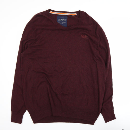 Superdry Men's Red 3XL V-Neck Cotton Cashmere Jumper