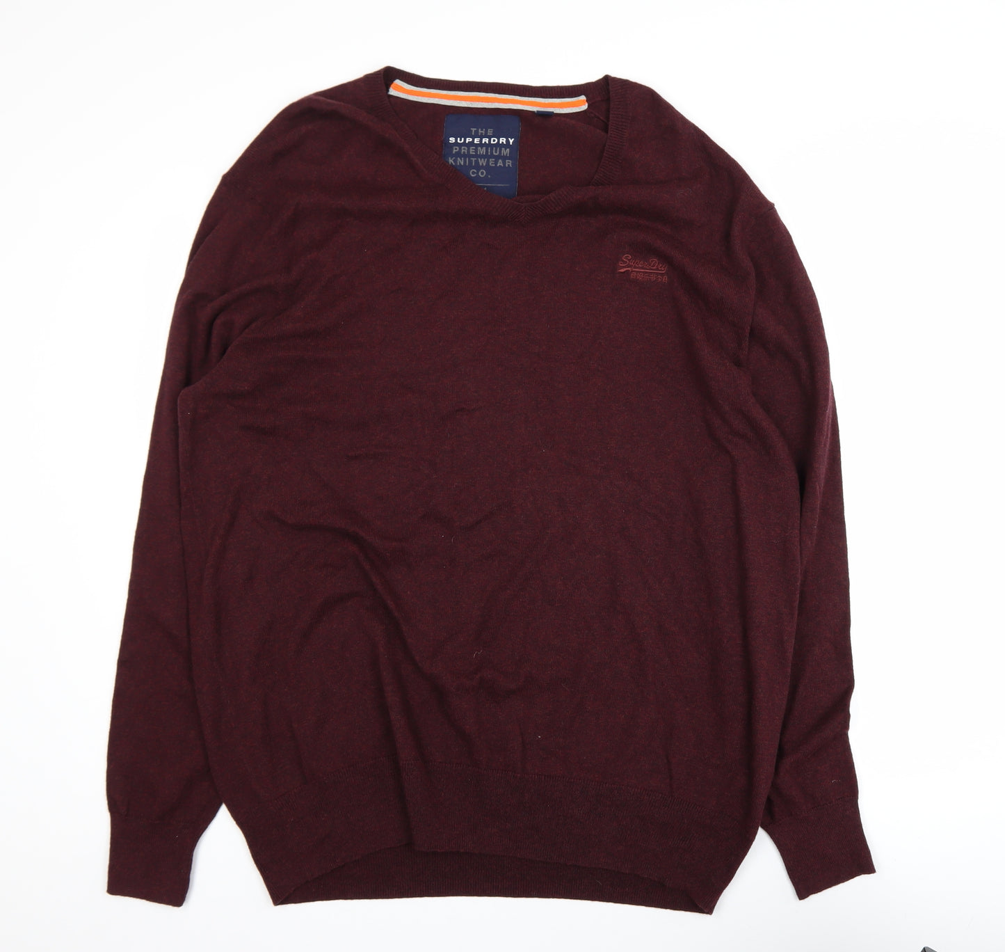 Superdry Men's Red 3XL V-Neck Cotton Cashmere Jumper