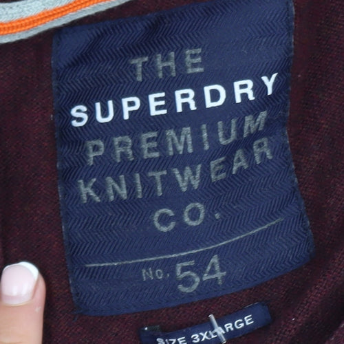 Superdry Men's Red 3XL V-Neck Cotton Cashmere Jumper