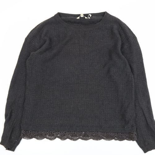 FatFace Women’s Grey Cotton Lace Hem Jumper Size 10