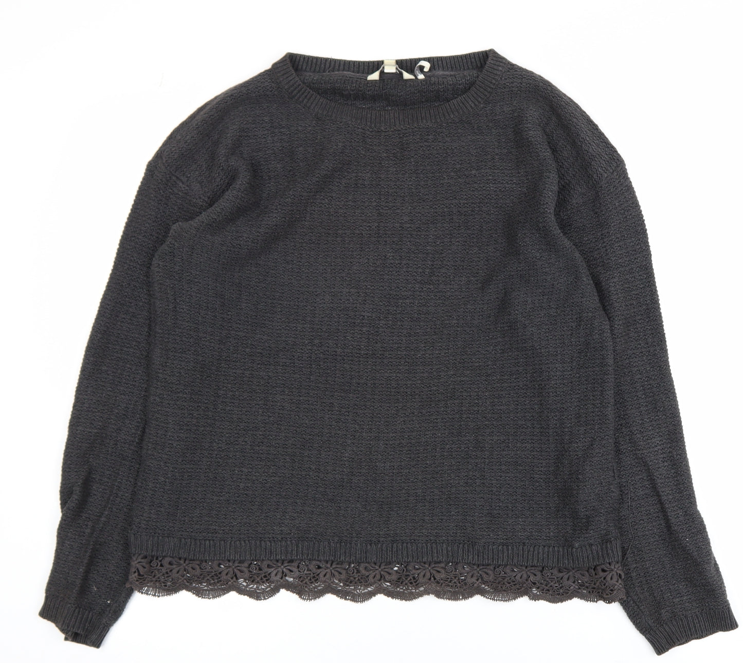 FatFace Women’s Grey Cotton Lace Hem Jumper Size 10