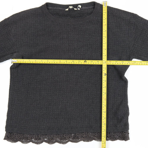 FatFace Women’s Grey Cotton Lace Hem Jumper Size 10