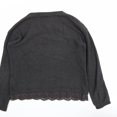 FatFace Women’s Grey Cotton Lace Hem Jumper Size 10