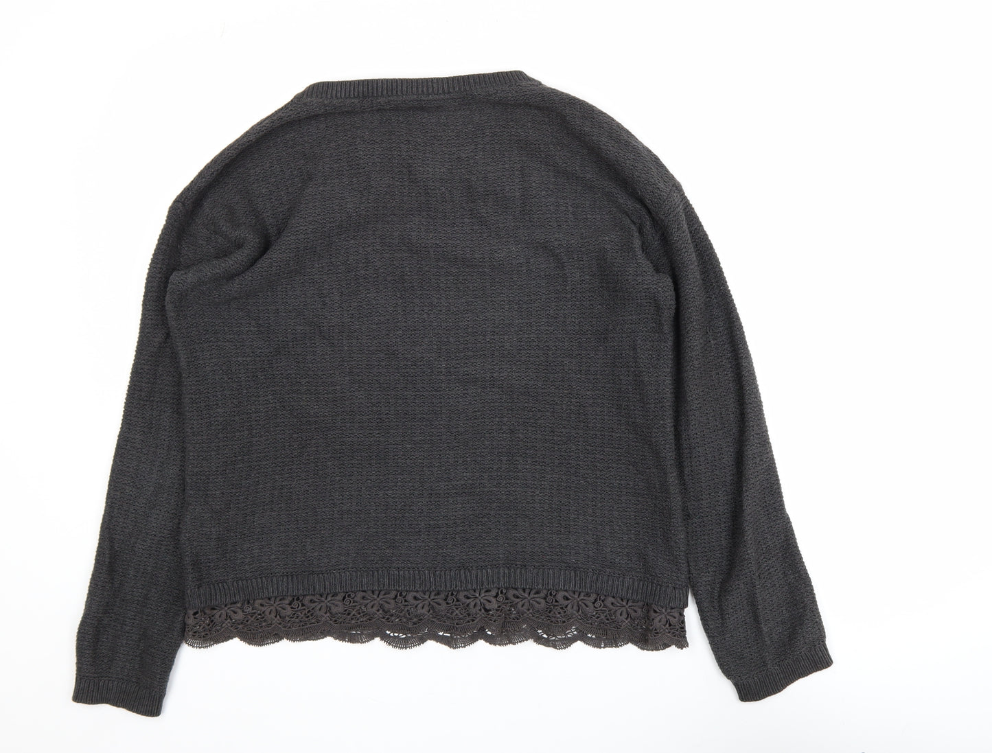 FatFace Women’s Grey Cotton Lace Hem Jumper Size 10