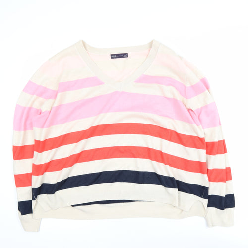 Marks and Spencer Women’s Multicoloured Striped V-Neck Acrylic Jumper Size L