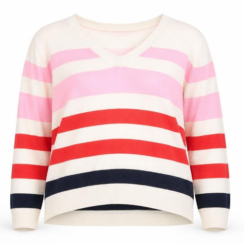 Marks and Spencer Women’s Multicoloured Striped V-Neck Acrylic Jumper Size L