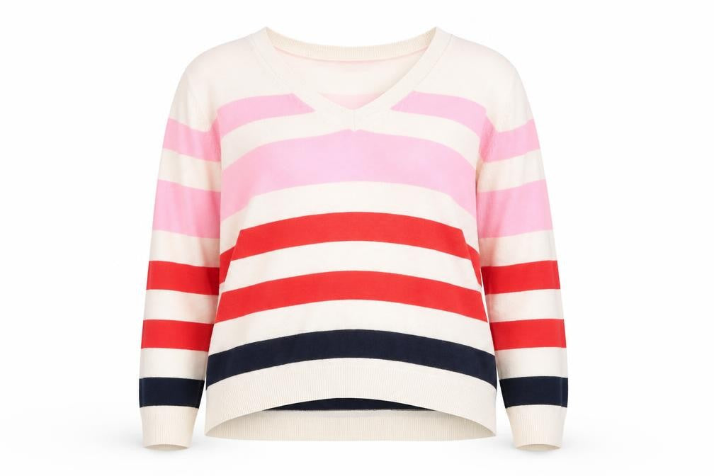 Marks and Spencer Women’s Multicoloured Striped V-Neck Acrylic Jumper Size L