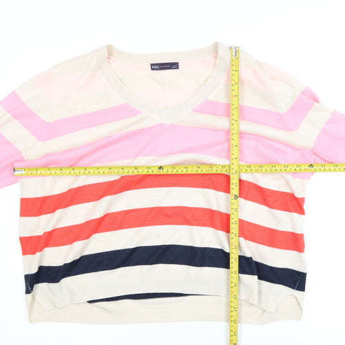 Marks and Spencer Women’s Multicoloured Striped V-Neck Acrylic Jumper Size L