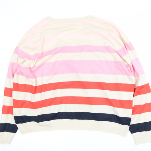 Marks and Spencer Women’s Multicoloured Striped V-Neck Acrylic Jumper Size L