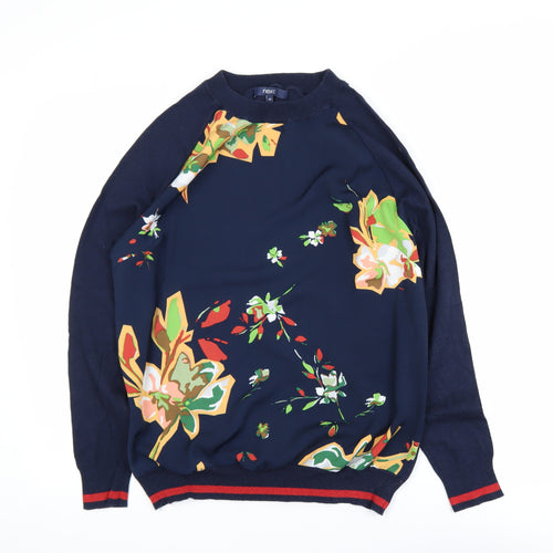 Next Women Blue Floral Crew Neck Pullover Jumper Size 12