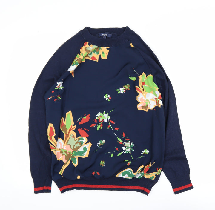 Next Women Blue Floral Crew Neck Pullover Jumper Size 12