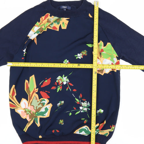 Next Women Blue Floral Crew Neck Pullover Jumper Size 12