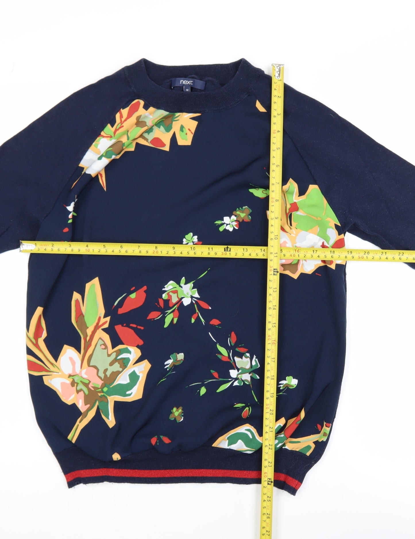 Next Women Blue Floral Crew Neck Pullover Jumper Size 12