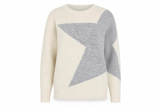Front view of Principles Women’s Ivory Grey Star jumper, size UK 14