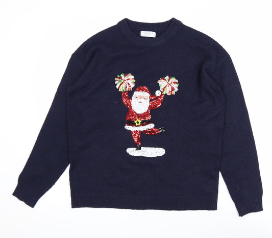 Papaya Womens Blue Sequin Santa Christmas Jumper M