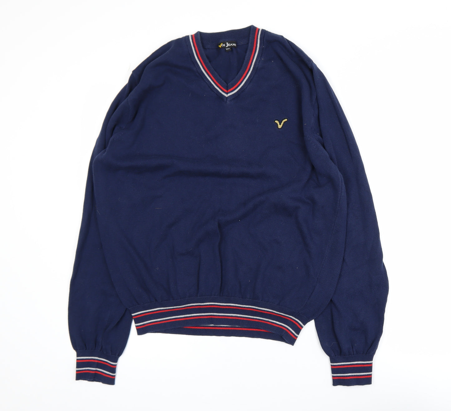 Voi Jeans Men's Navy Blue XXL V-Neck Cotton Jumper
