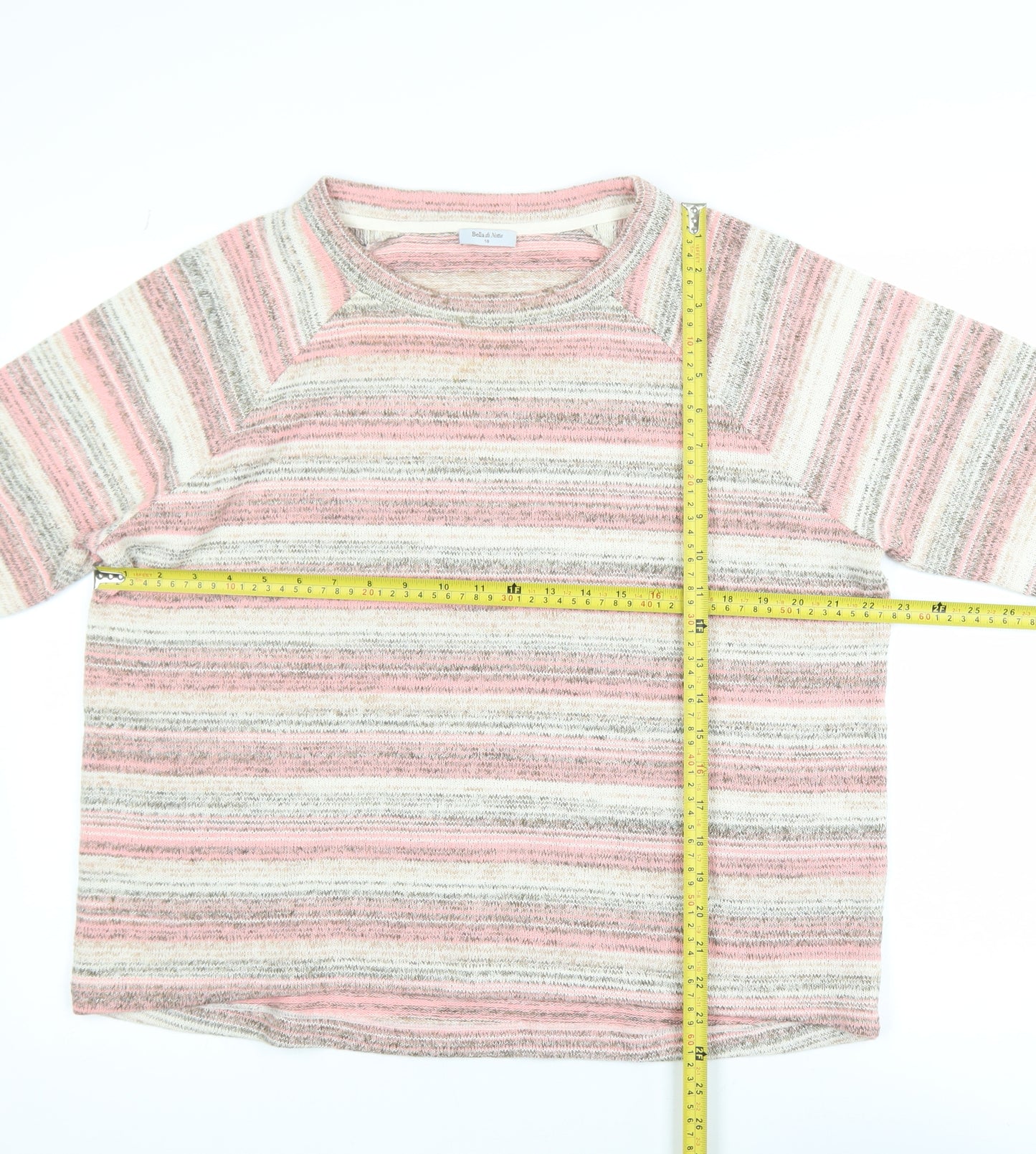 Bella di Notte Womens Pink Stripe Crew Neck Knitted Jumper Size 18