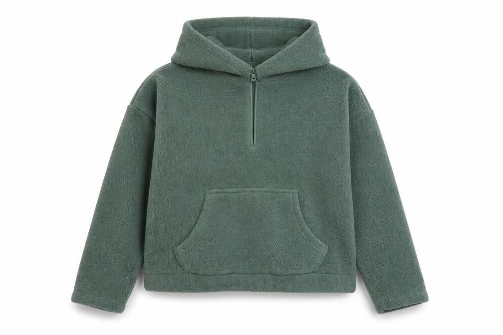 ASOS DESIGN Womens Green Fleece Hooded 1/4 Zip Jacket Size 12